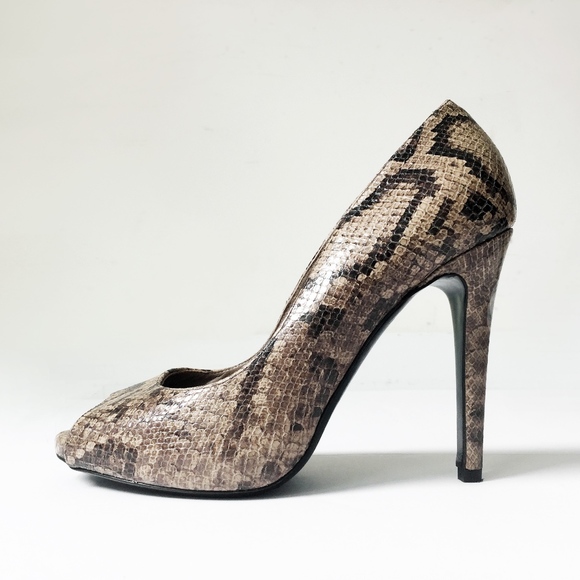 snakeskin peep toe heels